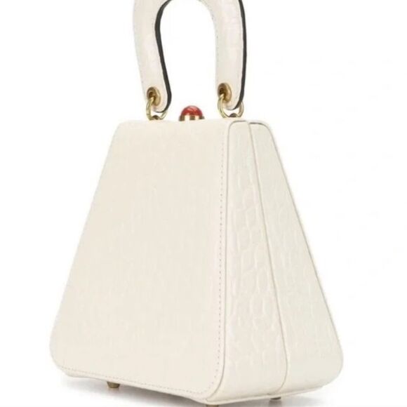 NEW STAUD Kenny Cream Croc Embossed Leather Top Handle Bag - Picture 4 of 11